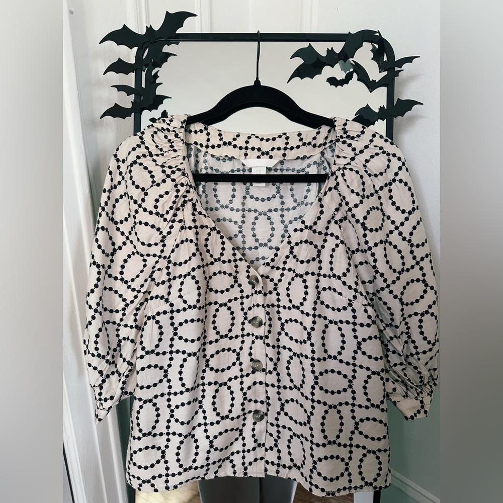 H&M Black & Cream Patterned Blouse – XS